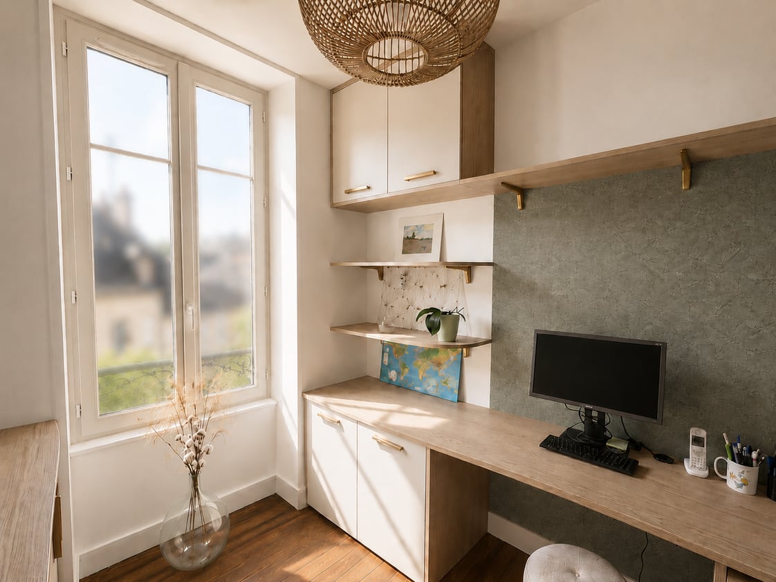 Un bureau où chaque élément trouve naturellement sa place.