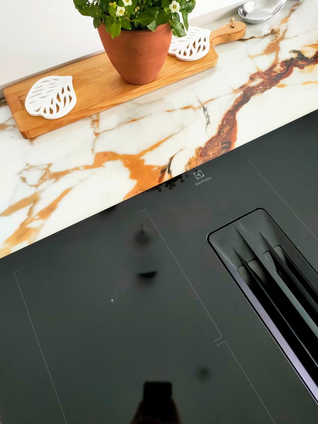 Le plan de travail et la plaque avec aspiration intégrée