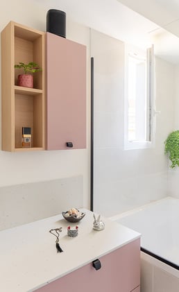 Meuble de salle de bain rose poudré - Perene Hyères