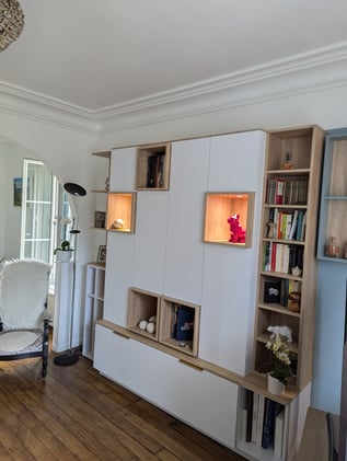bibliothèque dans une pièce à vivre