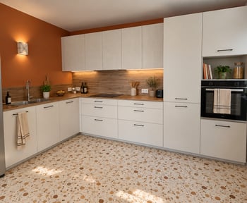 cuisine chamois et bois sol terrazzo