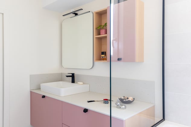 Salle de bain Perene Annecy meuble rose poudré
