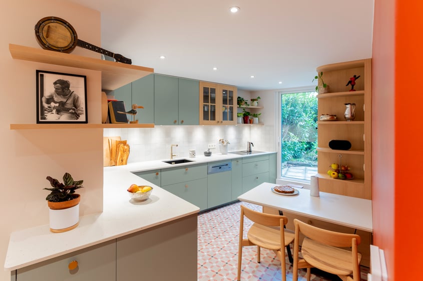 cuisine vert opaline terrazzo sol carreaux de ciment