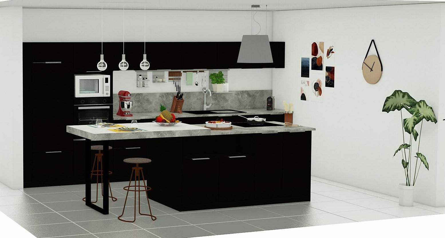 cuisine%20ilot%20noire%20et%20marbre%20blanc_0