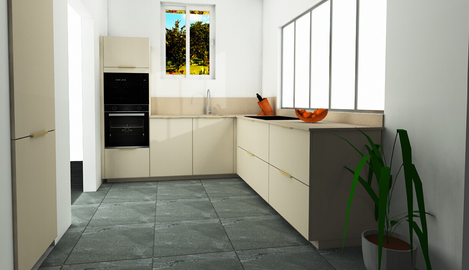 undefined Cuisine en L terrazzo pierre de plan