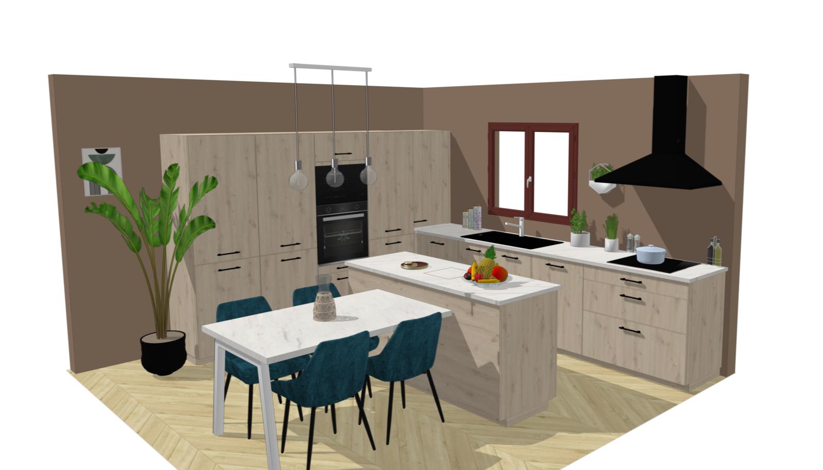 undefined Cuisine L avec Ilot chene doux et pierre de Lune