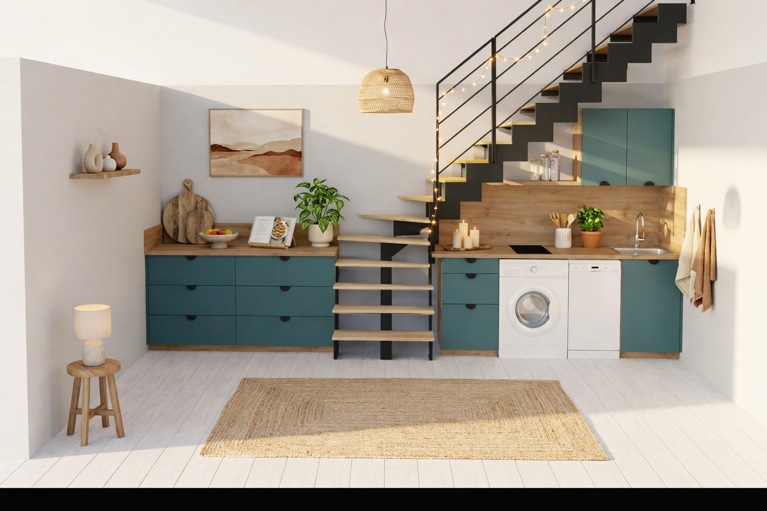 Cuisine et salon minimalistes modernes