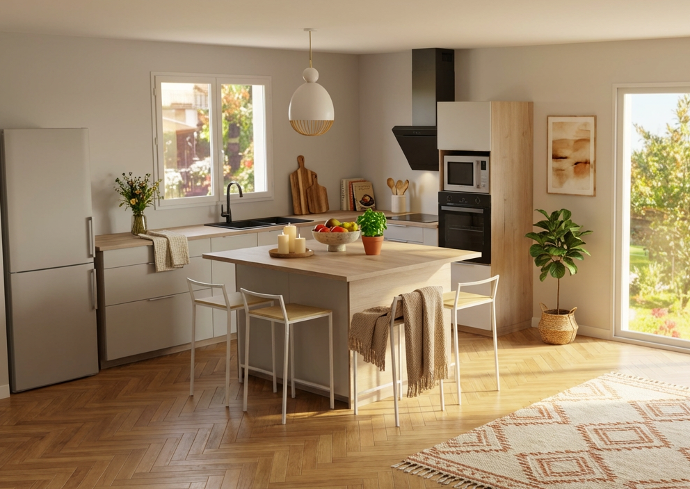 Cuisine Blanc Bois Cosy