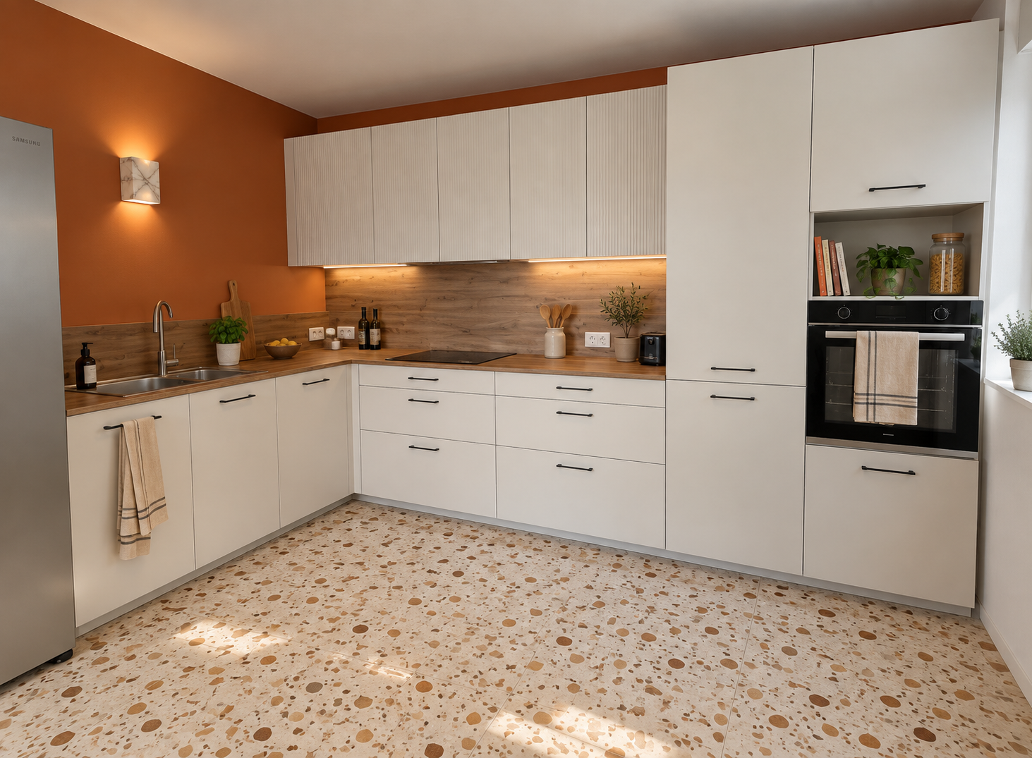 cuisine chamois et bois sol terrazzo